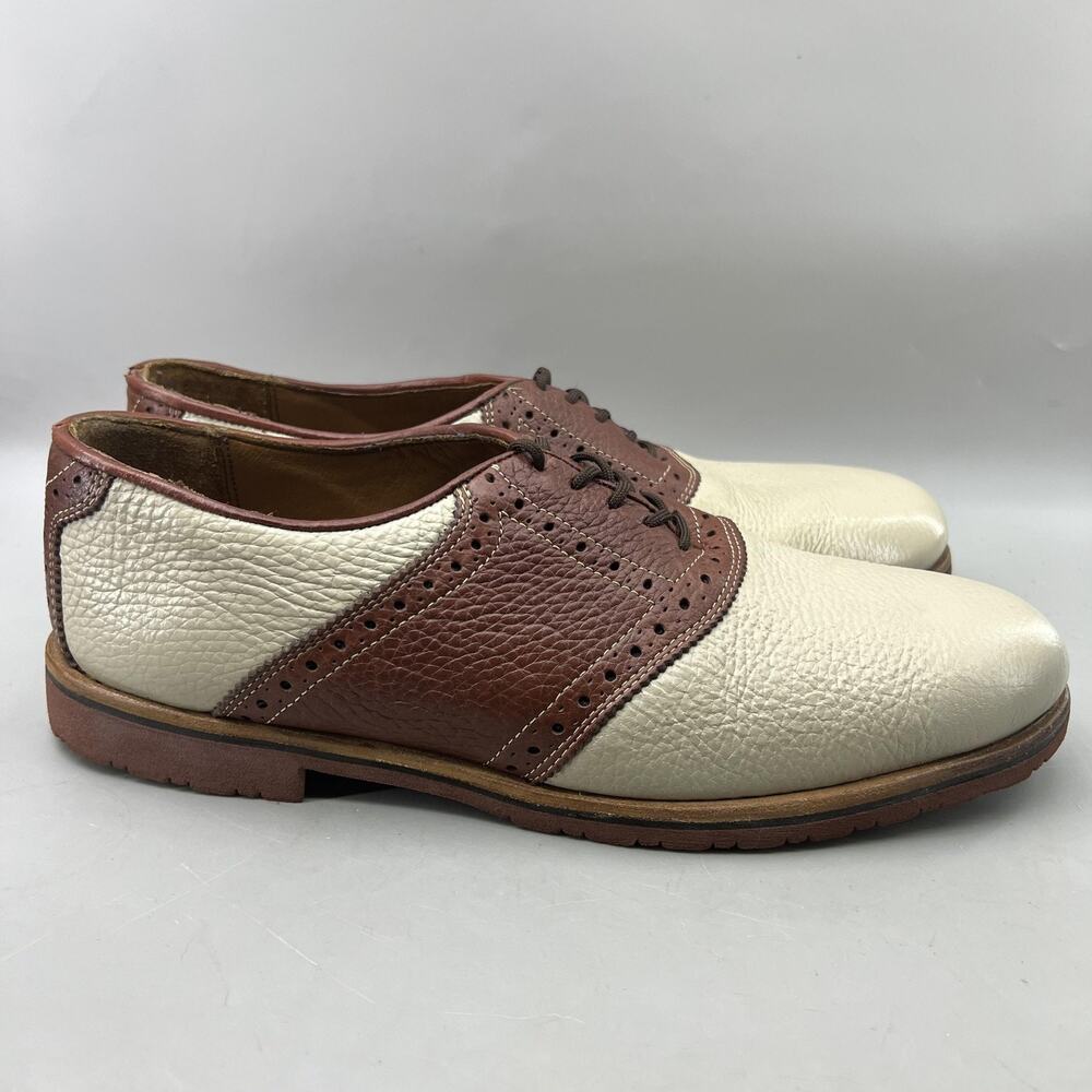 Orvis Saddle Casual Shoes Men Size 11 Beige Brown Leather Comfort Plain Oxford